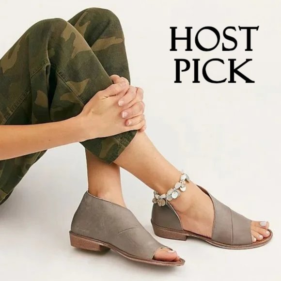 Free People Shoes - NWOT Free People grey leather side cutout open toe heeled sandals, 40